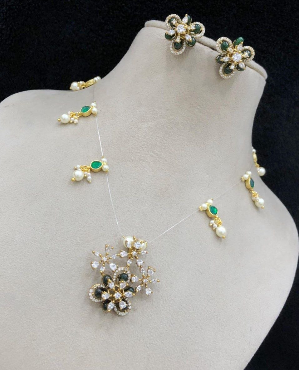 Floral Stone Invisible Necklace set